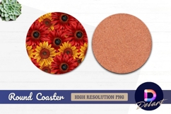 Red and yellow sunflower Round Coaster PNG Product Image 1