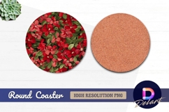 Red flower pattern Round Coaster PNG Product Image 1