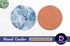 Winter watercolor tree illustration Round Coaster PNG Product Image 1