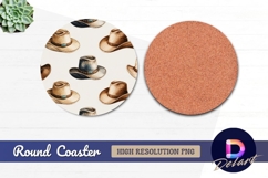 Watercolor cowboy hats seamless Round Coaster Png Product Image 1