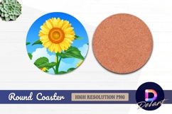Vector sunflowers on blue sky Round Coaster PNG Product Image 1
