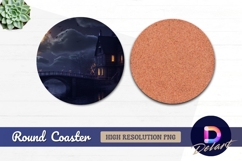 Gothic house under moonlit sky Round Coaster Png Product Image 1