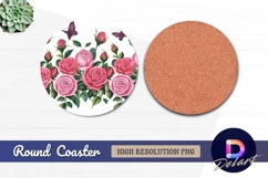 Pink roses and butterflies round coaster png Product Image 1