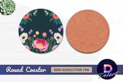 Floral pattern background with butterflies round coaster png Product Image 1