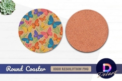 Colorful butterfly and leaves seamless Round Coaster PNG Product Image 1