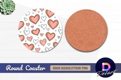 Hearts seamless pattern pink white Round Coaster PNG Product Image 1