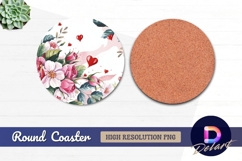 Watercolor flowers hearts round coaster png image Product Image 1
