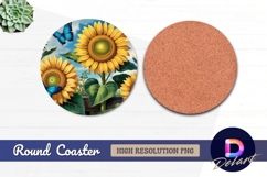 Sunflowers and butterflies beautiful Round Coaster PNG Product Image 1