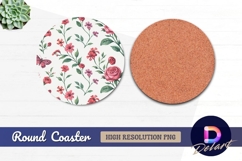 Watercolor floral pattern with butterfly round coaster png Product Image 1