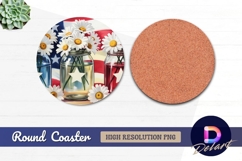 Patriotic daisies in mason jars Round Coaster PNG Product Image 1