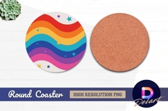 Rainbow waves with stars round coaster png Product Image 1