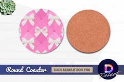 Pink background with white bows Round Coaster PNG Product Image 1