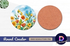 Watercolor floral background with Round Coaster PNG Product Image 1