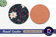 Floral christmas pattern white poinsettia Round Coaster Png Product Image 1