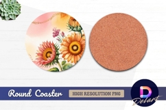 Watercolor sunflowers with golden accents Round Coaster PNG Product Image 1