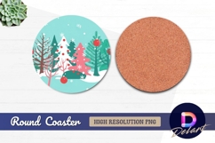 Colorful christmas trees and snowflakes Round Coaster PNG Product Image 1