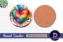 Hands holding rainbow heart Round Coaster PNG Product Image 1