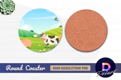 Cartoon farm animals on green Round Coaster PNG Product Image 1