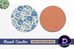 Seamless pattern of blue flowers and Round Coaster PNG Product Image 1