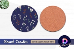 Floral seamless pattern on dark blue Round Coaster PNG Product Image 1