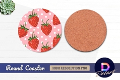 Strawberry pattern on pink polka dot Round Coaster PNG Product Image 1