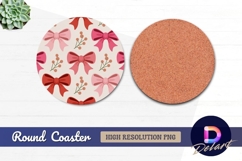 Pink bows and berries seamless pattern Round Coaster PNG Product Image 1
