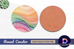 Watercolor rainbow wash with gold accents Round Coaster PNG Product Image 1