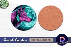 Neon wolf howling at the moon Round Coaster PNG Product Image 1