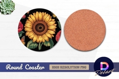 Sunflower roses and butterflies round coaster png Product Image 1