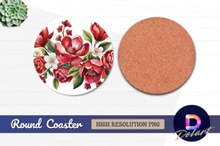 Watercolor red and white floral Round Coaster PNG Product Image 1