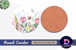Pink peonies and dragonflies floral Round Coaster PNG Product Image 1