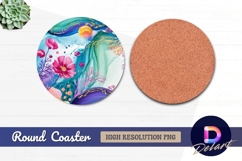 Abstract floral watercolor round coaster png Product Image 1