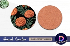 Marigold flower pattern on Round Coaster PNG Product Image 1