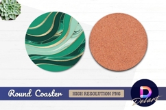 Abstract green and gold wavy Round Coaster PNG Product Image 1