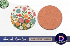 Colorful floral garden with butterflies Round Coaster PNG Product Image 1