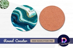 Teal marble with gold round coaster png Product Image 1