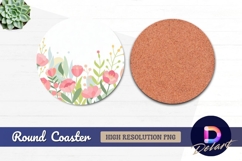 Pink floral border round coaster png Product Image 1