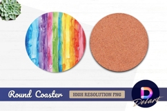 Watercolor rainbow vertical stripes Round Coaster PNG Design Product Image 1