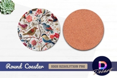 Floral bees Round Coaster PNG Design Product Image 1
