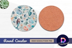 Whimsical mermaid and stone Round Coaster PNG Design Product Image 1