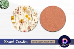 Dried flowers pattern Round Coaster PNG Design Product Image 1