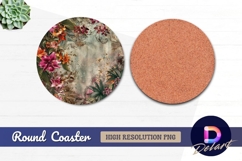 Grunge floral circle Round Coaster PNG Design Product Image 1