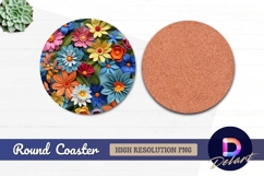 Colorful fabric flowers Round Coaster PNG Design Product Image 1