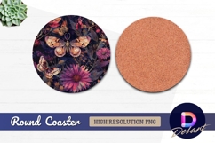Floral design with butterflies Round Coaster PNG Design Product Image 1