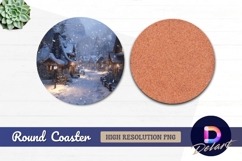 Snowy winter village Round Coaster PNG Product Image 1