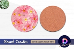 Pink daffodils floral watercolor round coaster png Product Image 1