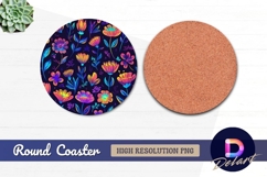 Vibrant gradient floral Round Coaster PNG Product Image 1
