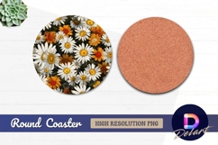 Daisies and marigolds on dark Round Coaster PNG Product Image 1