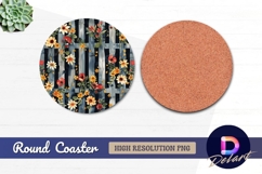 Floral flowers on picket fence round coaster png Product Image 1