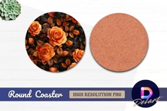 Orange roses pattern dark Round Coaster PNG Product Image 1